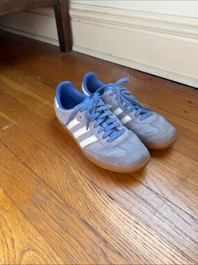 adidas Purple Suede Athletic Shoes with White Stripes
